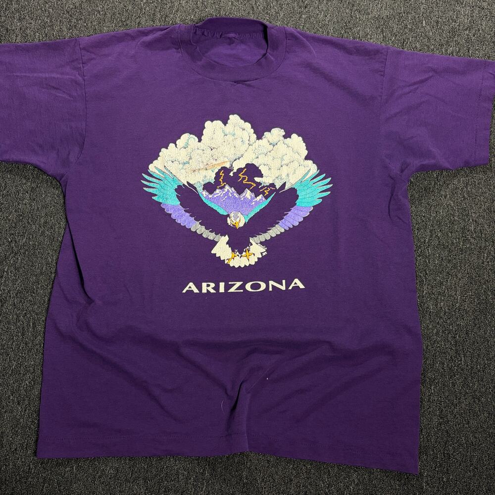 Vintage Y2k 90's Arizona Airborne Eagle Nature Purple Ss Graphic Tee Large